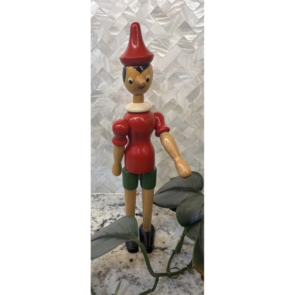 The Unbranded Brand Other - Vintage Pinocchio Jointed Articulated Doll Wooden Decor fairytales Geppetto